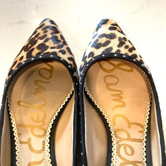 Sam Edelman Riviera Sand Leopard Print Studded Animal Pointy Toe Flats Size 7 - Picture 3 of 7